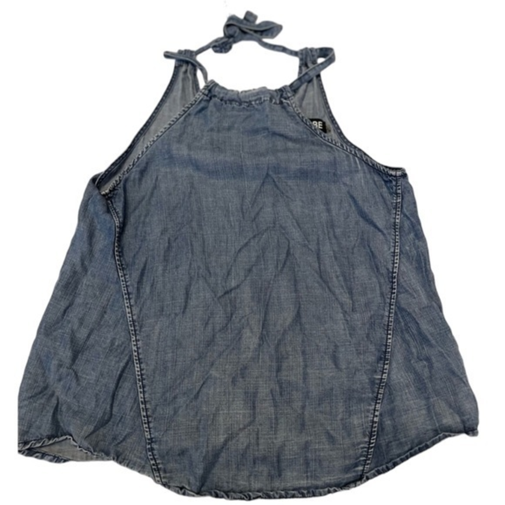 DO+BE Blue Chambray Halter Top V-Neck Sleeveless Denim Tank‎ Blouse Small Boho